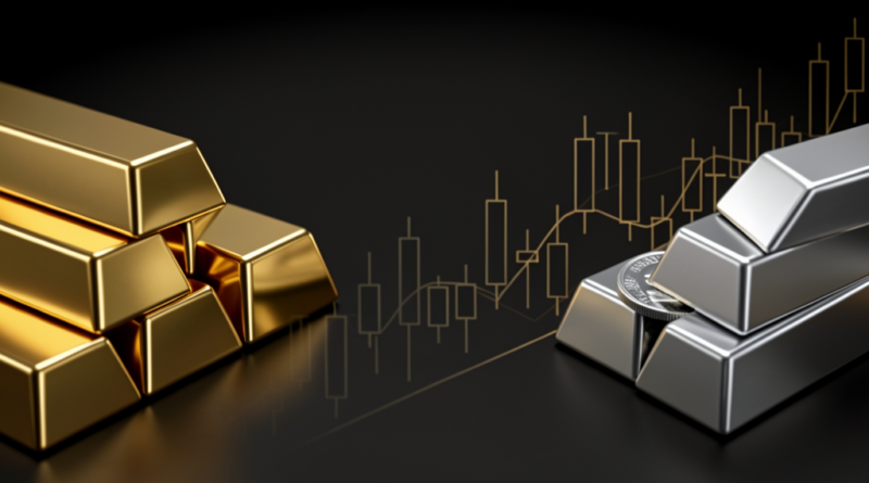 Gold- und Silberbarren mit abstraktem Chart-Hintergrund für den Rohstoffperspektiven-Marktkommentar