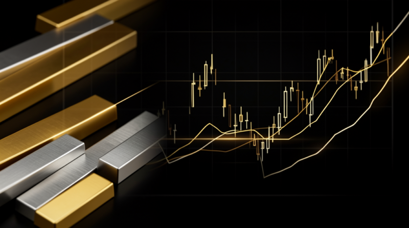 Gold- und Silberbarren mit abstraktem Chart als Beitragsbild für den Willkommen-Artikel